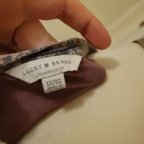 Boho 2000s Lucky Brand XL Geometric Printed Lightweight Linen Blend Tee Shirt XL - Picture 8 of 8